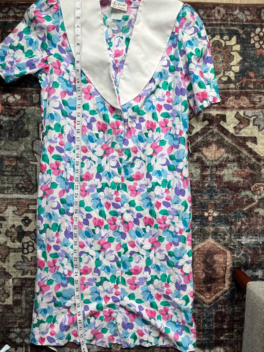 Women’s Vintage Cotton Floral Summers Dress Sailor Collar Cottagecore M/L - Picture 4 of 5